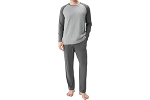 DAVID ARCHY Mens Pajamas Set - Soft Pj Sets for Men Long Sleeve Pajamas Men Cotton Mens Pjs Sets Loungewear with Pockets