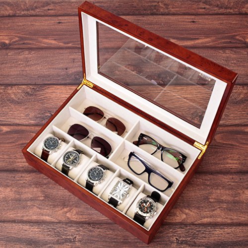 Valet Wood Glasses Pens Jewelry Watches 5 Extra Large Compartments (Burlwood)