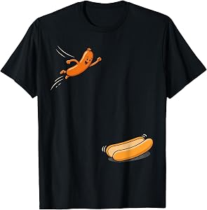 Hot Dogs Jumping Into Bun Sausage BBQ High Dive 4th of July T-Shirt