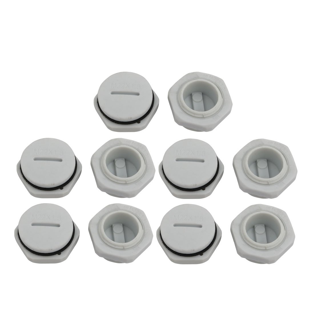 sourcingmap 10pcs GLW-M22 Nylon Threaded Cable Gland Cap Round Screw-in Cover Gray w Washer