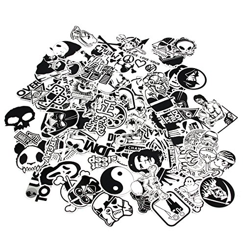 FNGEEN Laptop Stickers Black and White 100pcs Variety Vinyl Car Sticker Motorcycle Bicycle Luggage Decal Graffiti Patches Skateboard Cool Stickers for Laptop(Black and White) - Thumbnail 2