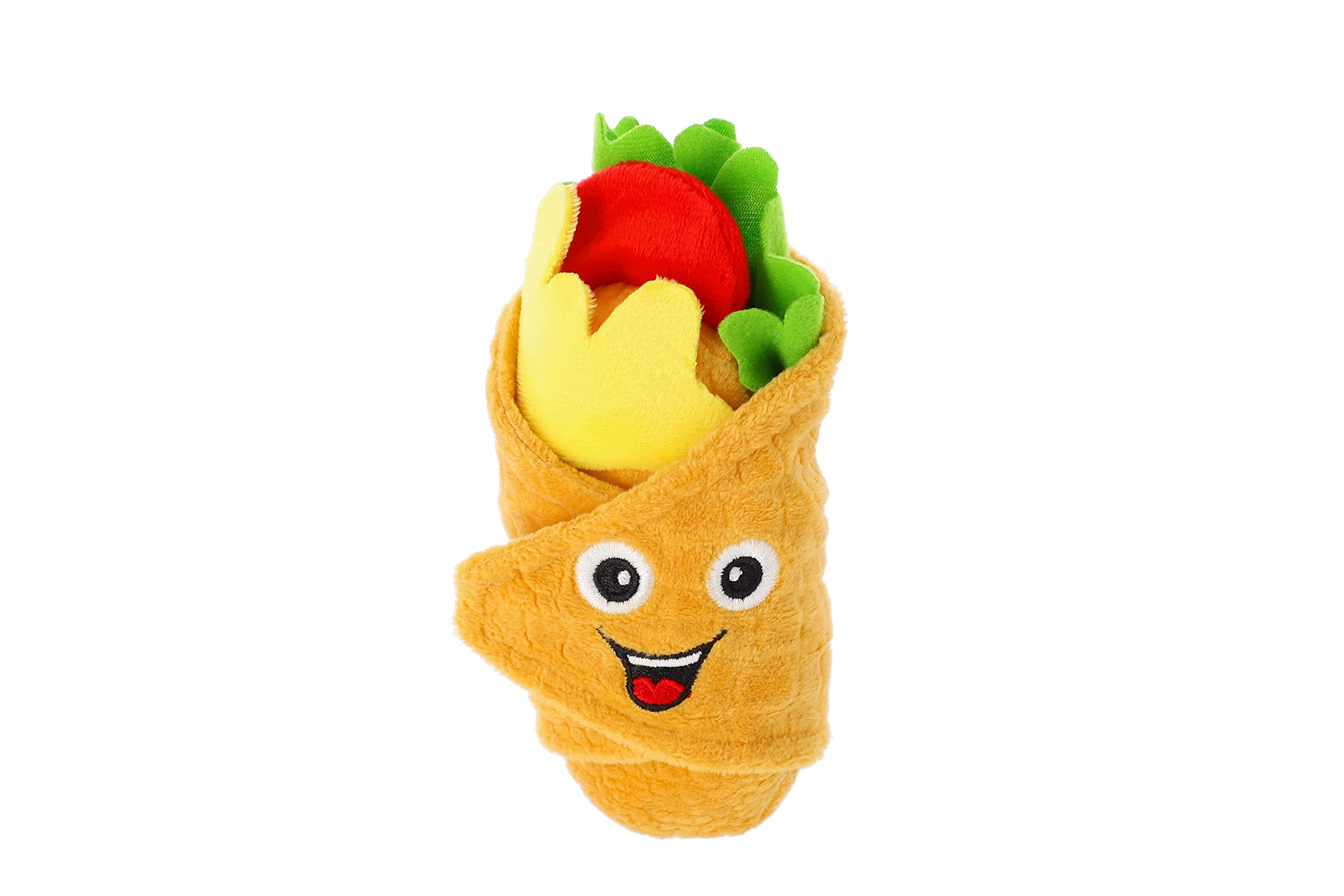 Dingo Burito 16991 Dog Toy Interactive Squeaky Toy with Dog Burito Turns from Green Salad, Red Tomatoes, Yellow Cheese Height 14 cm