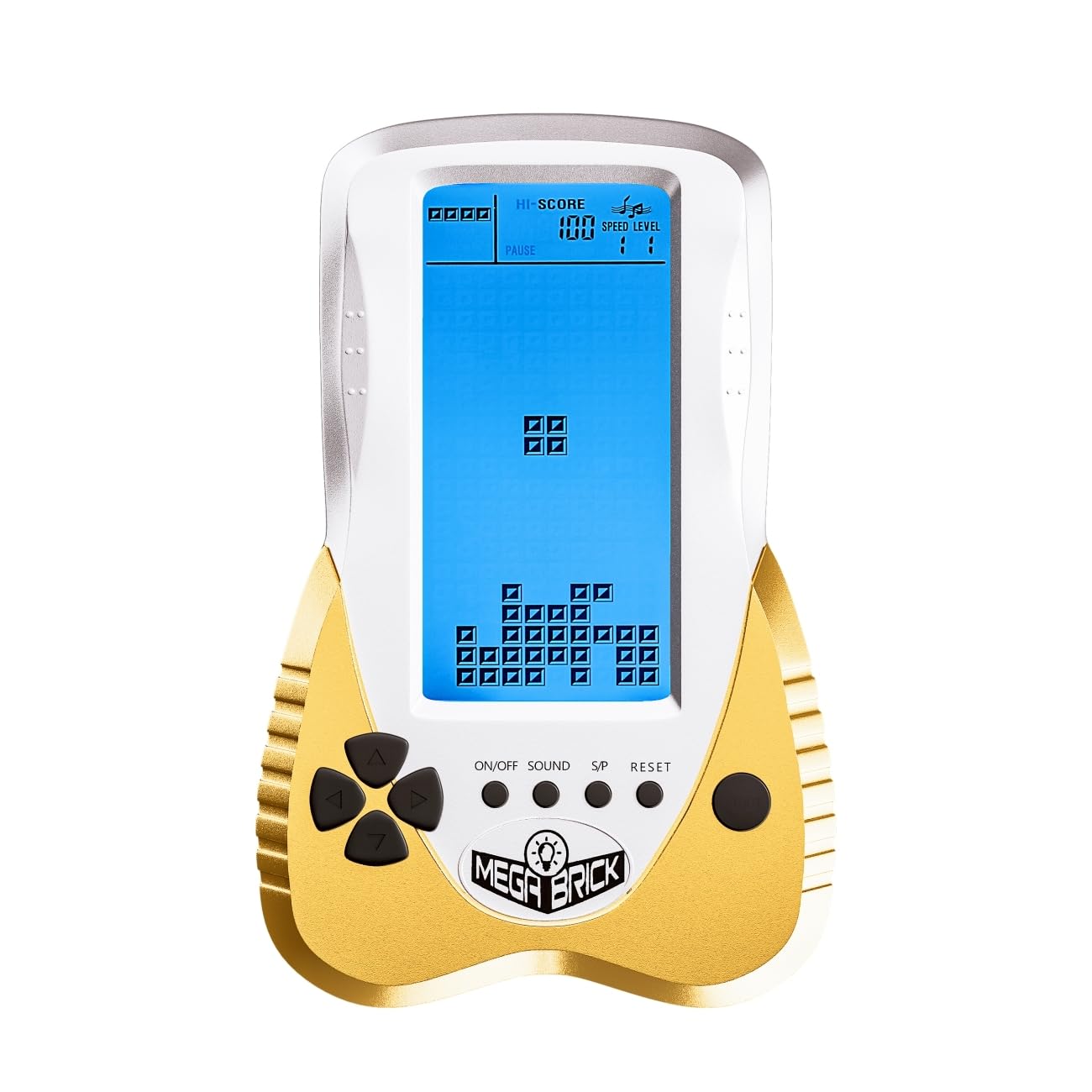 TAQY Blue Backlit Block Game Console 3398 in 1 Retro Nostalgia Racing/Tank Battle/Snake Pocket Puzzle Game Console Handheld Portable Golden