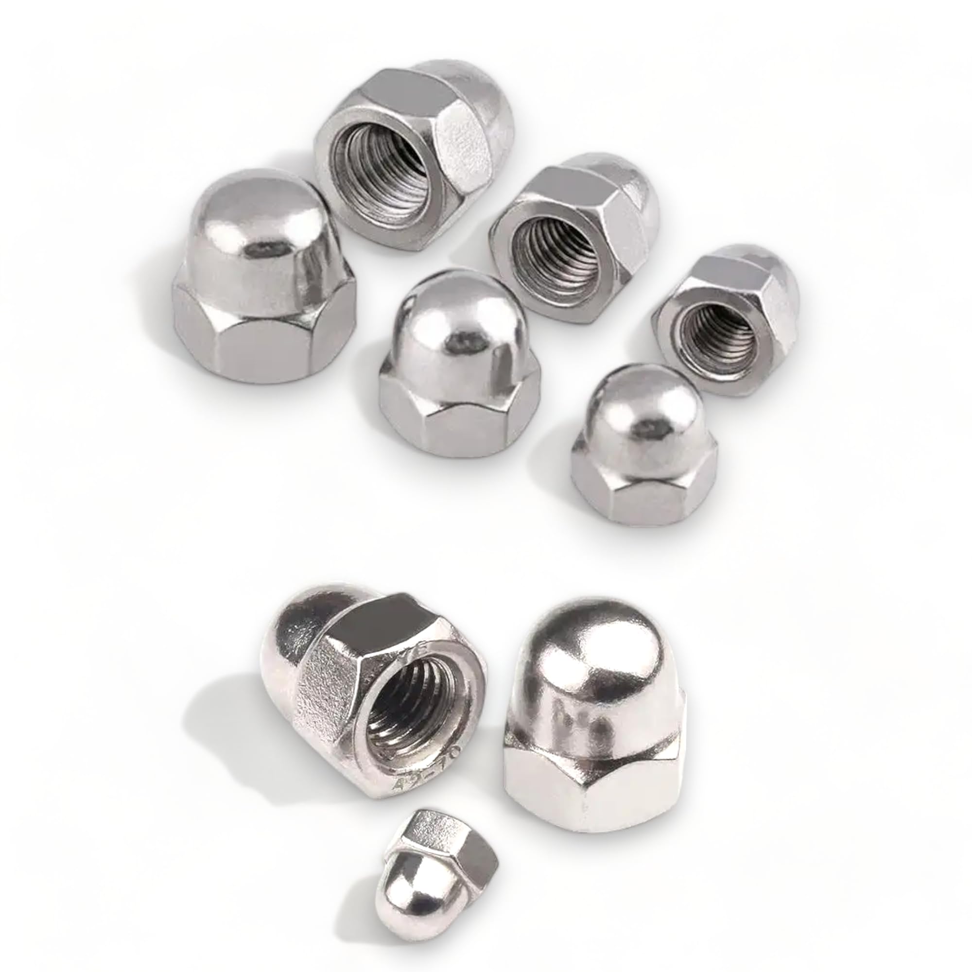 Silver Stainless Steel Dome Nuts (6 Pack) - M3 M4 M5 M6 M8 M10 Hex Acorn Head Nuts for Screws Bolts Fasteners, Rust-Resistant Hardware, Ideal for DIY Home Improvement Outdoor Projects (M10)