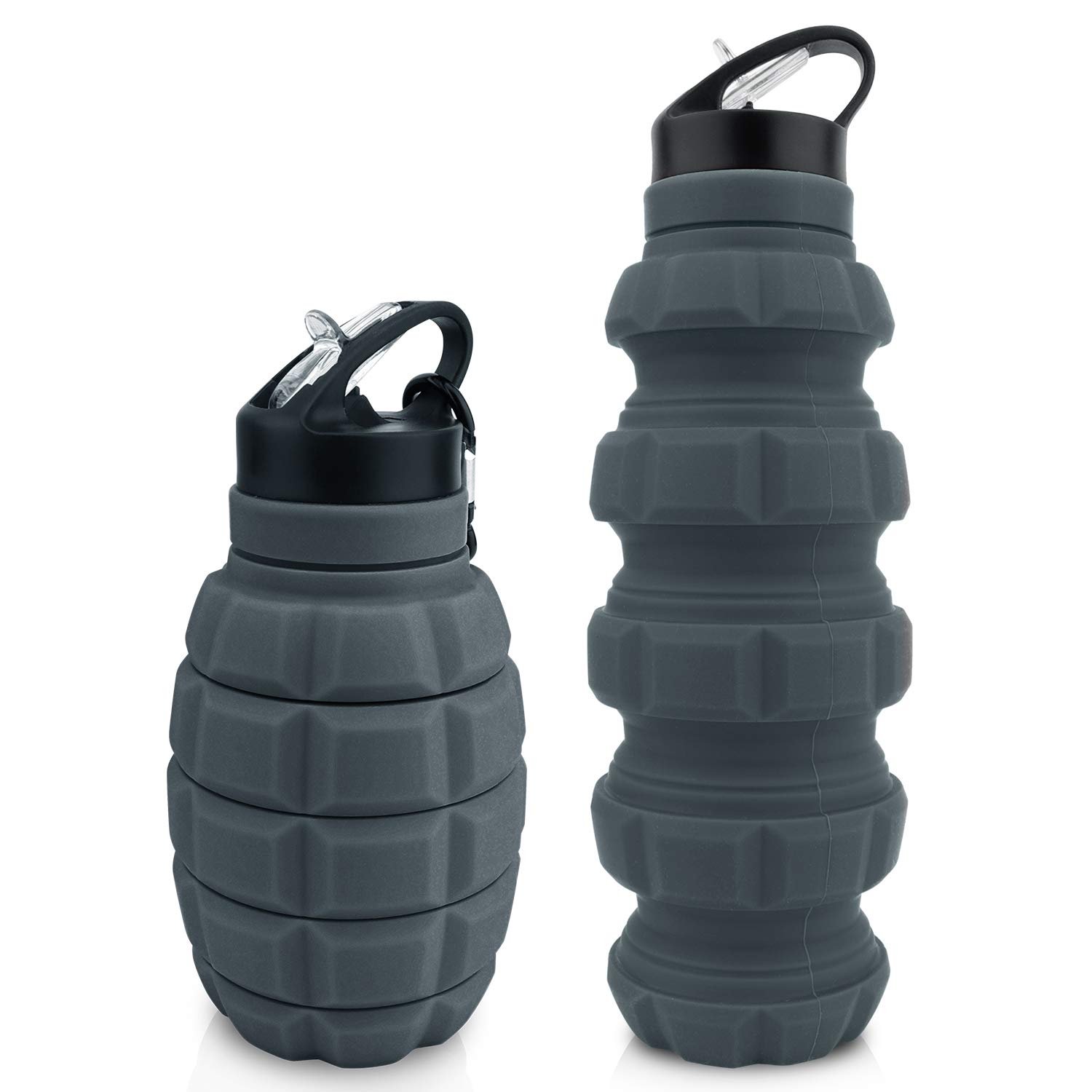 PenghaiYunfei Collapsible Travel Water Bottle19.6 oz, Reuseable BPA Free Silicone Foldable Water Bottles for Gym Camping Hiking, Portable Leak Proof Sports Water Bottle with Carabiner (Dark gray)