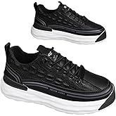 WENOREG Men's Print Low Cut Cowhide Sneakers,Fashion Elastic Laces Waterproof Soft Leather Comfortable Non-Slip Casual Athletic Walking Shoes