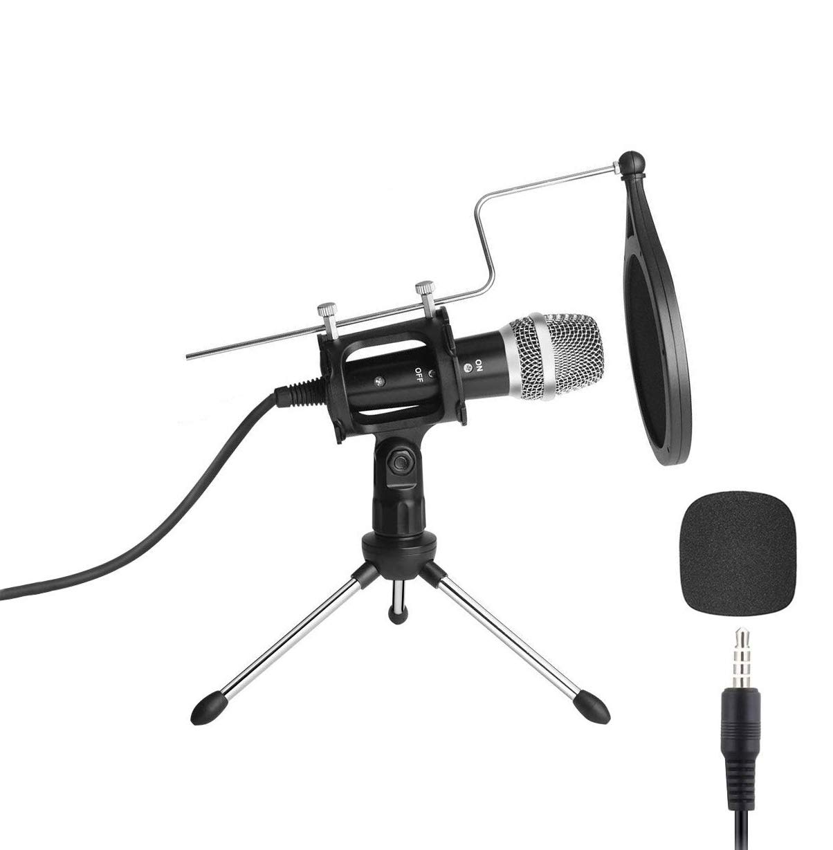 PC Microphone with Mic Stand,Aoiutrn 3.5mm Jack Condenser Recording Microphone for PC,Laptop,Mac,i-Phone,i-Pad and Smartphone for YouTube,Podcast,Skype,Internet Gaming,Chatting