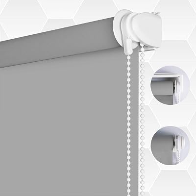 SMONTER 100% Blackout Roller Shades 112cm x 200cm Grey