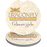Gilmore Girls Dragonfly Inn Car Coasters, Pack of 2, 2.5" Ceramic Stone, Drink Coaster for Cup Holders with Finger Notch