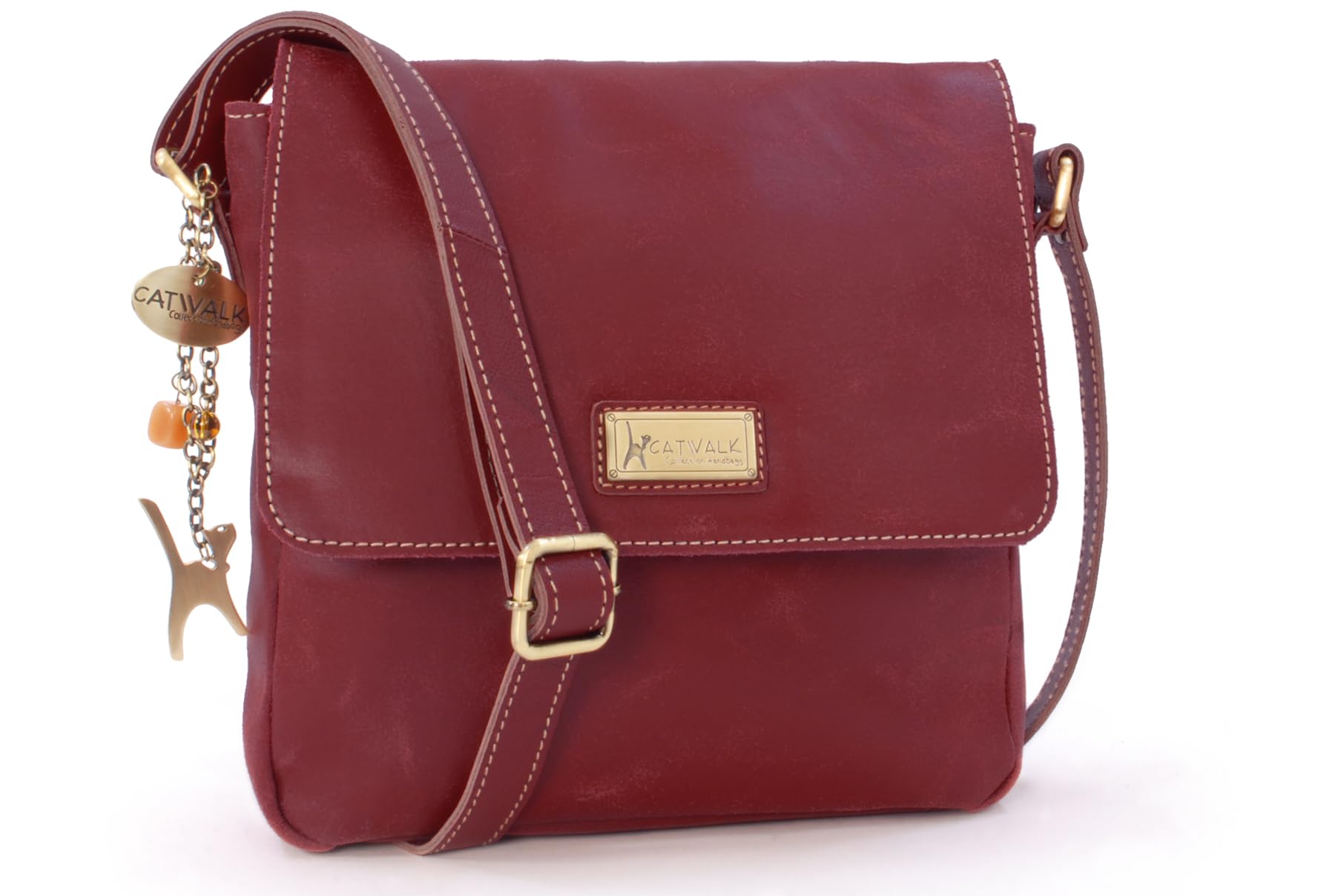 Catwalk Collection Handbags - Distressed Leather Cross Body Bag For Women - Medium Messenger - A5 Size Organiser Work Bag - Sabine M - Black — image 1