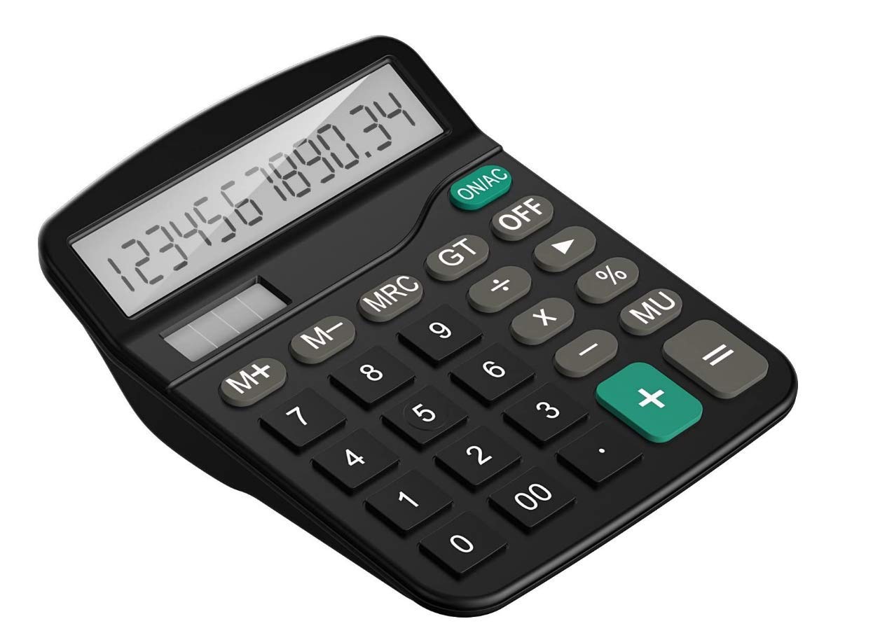 Desktop Calculator 12 Digits Large Display Electronic, Solar and Require AA Battery Dual Power