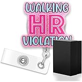 ERHACHAIJIA Walking HR Violation Retractable Pink Glitter Badge Reel with Clip, Funny ID Badge Holder Gift for Office Worker Night Shift Coworker, Human Resource Gift, Thank You Gift for New Office