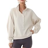 DITOK Fleece Sweatshirts for Women Trendy Henley Neck Casual Oversized Lightweight Long Sleeve Pullover Tops Fall Fashion