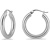Hoops & Loops 925 Sterling Silver 3mm Hoop Earrings for Women & Men, 14K Gold, Rose Gold Plated Click-Top Round Hoop Earrings for Women, Hypoallergenic, Lightweight, High Polished Hoops 15/20/25/30/35/40/45/50mm