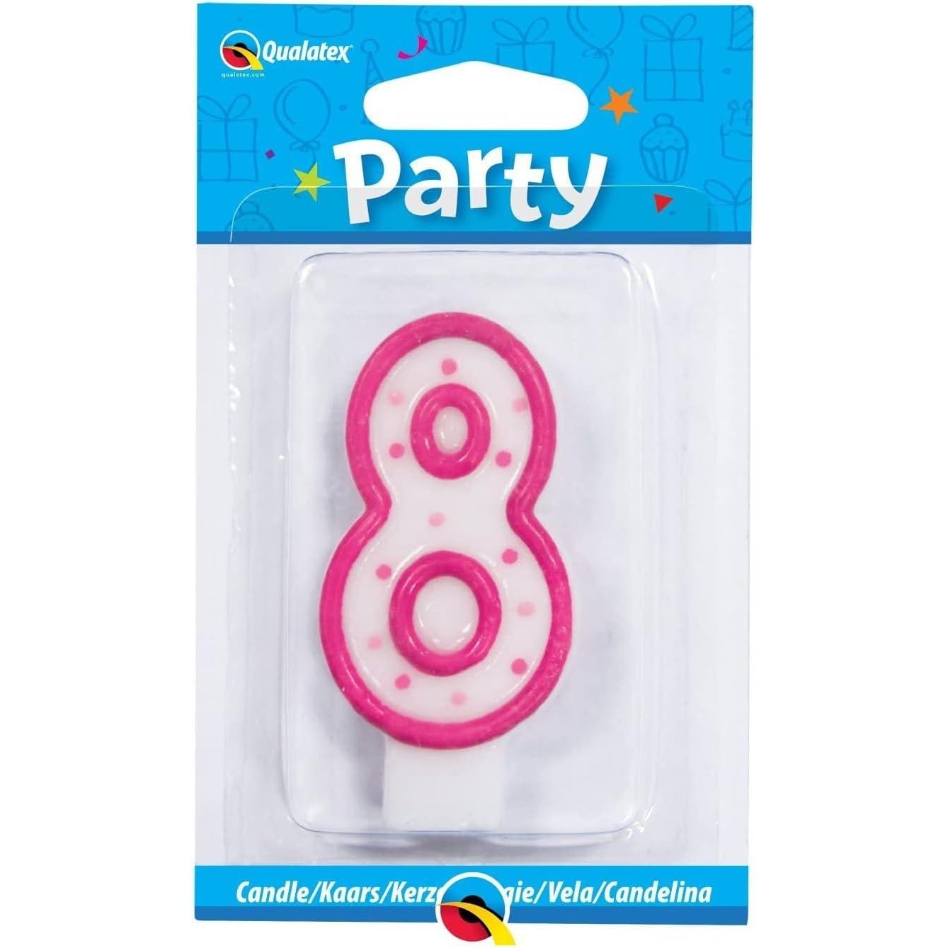 Qualatex Candle Age 8, 8th Birthday Candle, Birthday Cake Candle Age 8 Eighth Birthday, 26585, Pink