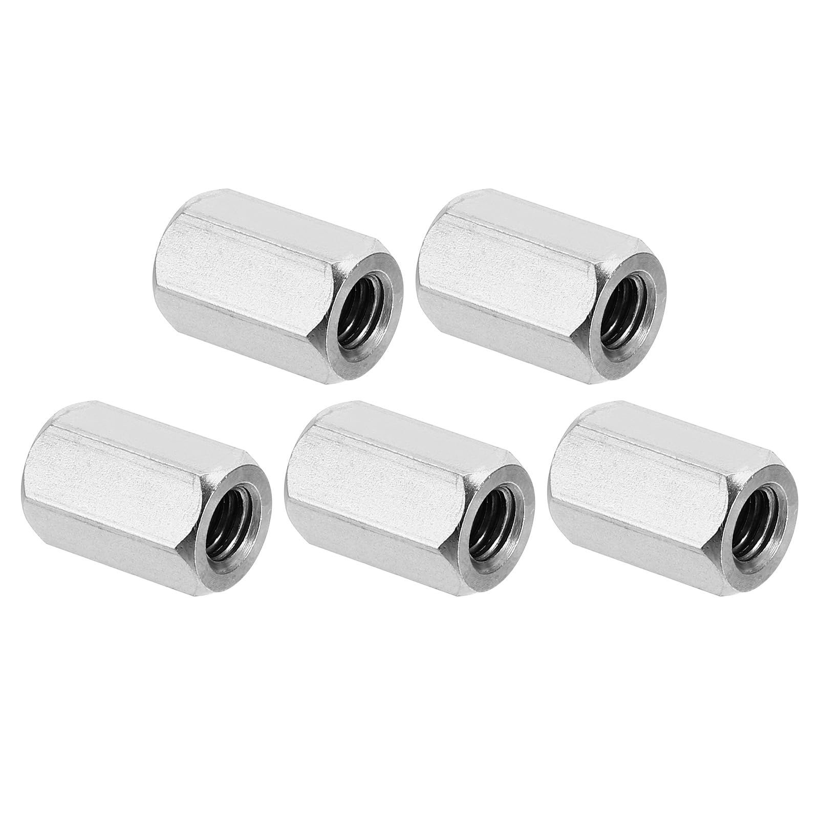 PATIKIL 1/4"-20 UNC 304 Stainless Steel Hex Coupling Nuts, 5Pcs 0.63" Length Fully Threaded Rod Coupling Nut Studding Connector Fasteners, Silver Tone