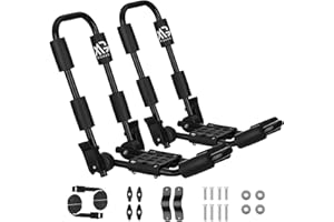 XGeek Kayak Roof Rack, Surfboard, Canoe and Ski Board Rooftop Mount Carrier J-Style Rack on SUV, Car and Truck.Unidirectional Foldable Kayak Roof Rack