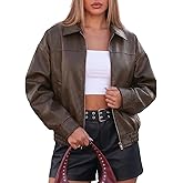 FOMELY Leather Jacket Women Oversized Bomber Motorcycle Y2K Moto Biker Racer Fall Coat with Pockets 2026 Trendy
