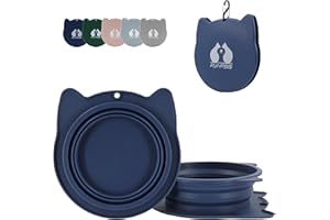 RUNROLE 2-in-1 Collapsible Silicone Dog Travel Bowls, Slot Together and Use Separately, Portable Pet Food Water Bowls, Foldable Cat Feeding Watering Dishes, 20OZ+27OZ(Navy Blue)