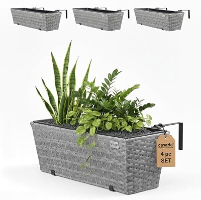 CASARIA Set of 4 Weatherproof Poly Rattan Flower Boxes Grey 60x20x19cm