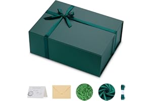HongCai printing Gift Box 13.5x10x5 Inches 1 Pack Large Storage Boxes with Magnetic Lids Birthday Day Contains Card,Ribbon for Birthday Gift Packging (Green, Pack of 1)