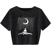 SOFIA'S Choice Women Washed Short Sleeve Graphic Tees Crop Tops Summer Casual Loose Basic Cotton T Shirts