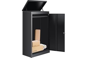 KAIWRXIN Outdoor Package Delivery Box - Lockable Black Metal Parcel Drop Box, Anti-Theft, Waterproof, Rustproof, Ideal for Porch (Oversized)