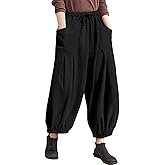 TARSE Womens Corduroy Pants Harem Casual Loose Fit Baggy Elastic Waist Lantern Fall Pants with Pockets