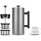 ESPRO P6 32 Ounces French Press Coffee Maker, Double Walled Stainless Steel Insulated, Brushed Stainless Steel