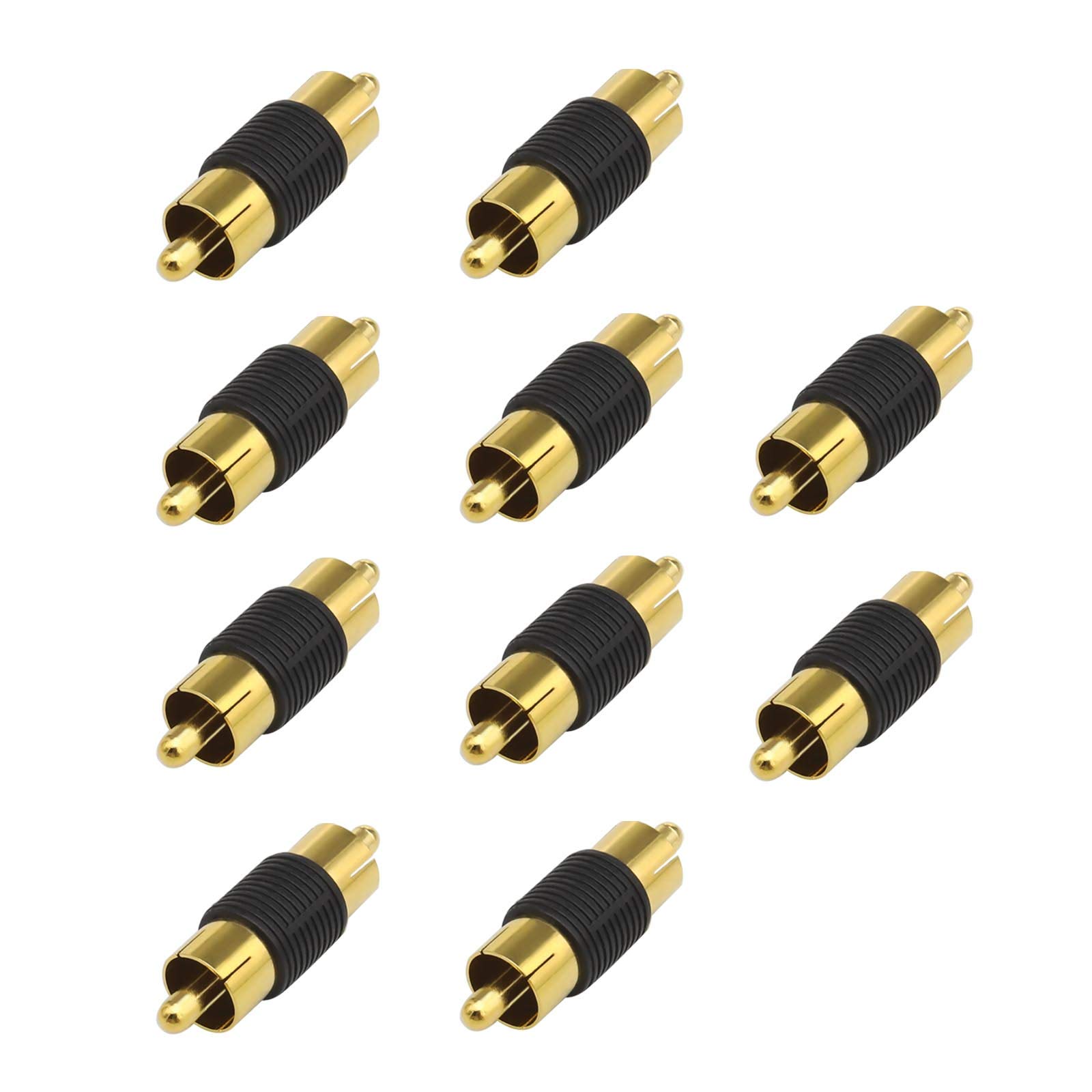 OTOTEC 10pcs RCA Male to Male Extension Converter Coupler Gold Plated Audio Video Adapters Connectors for Most Pro and Home Audio Device