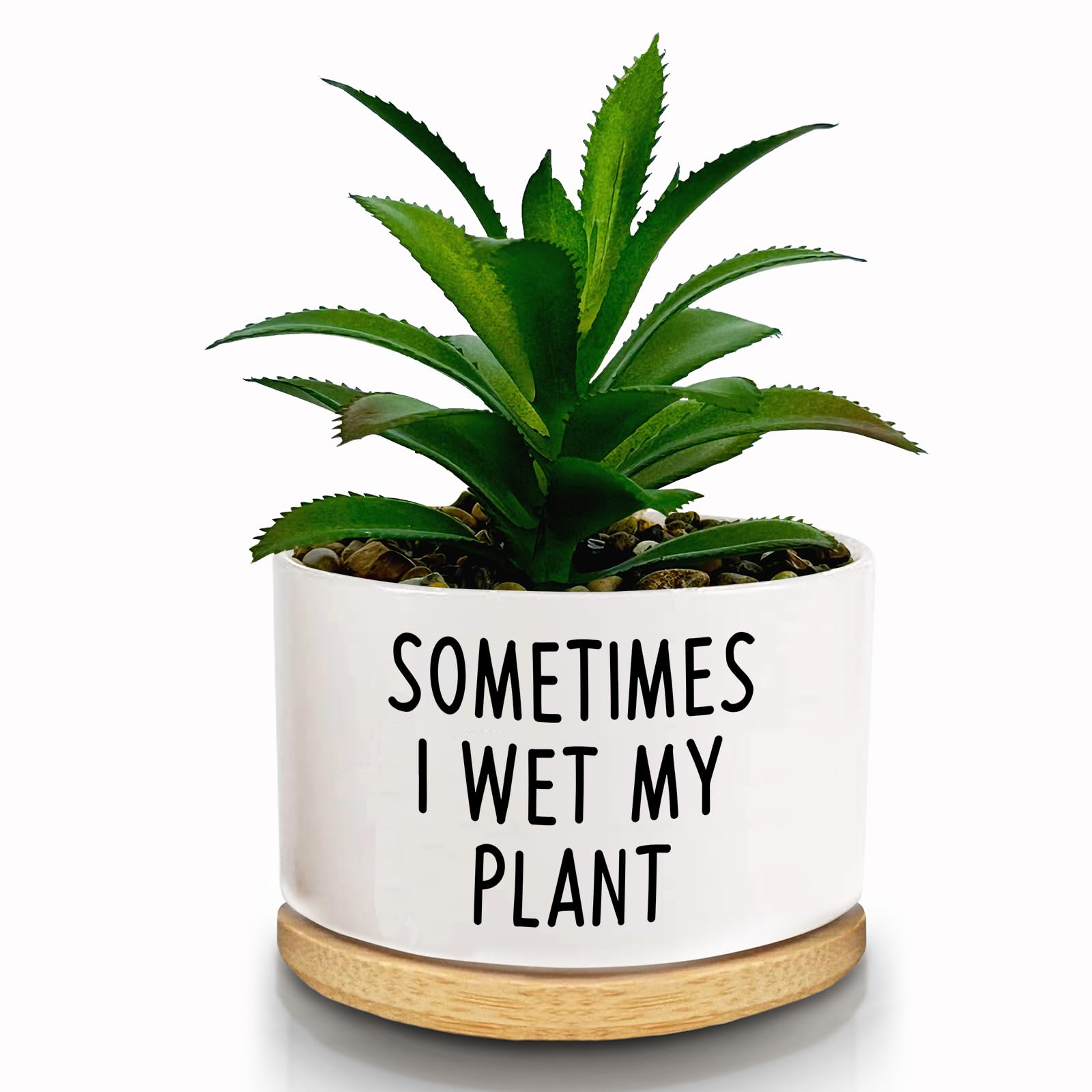 FZTUON Thank You for Helping Me Grow Succulent Planter Pots with Bamboo Tray, Indoor Planter for Women, Men, Friends, Coworker,Housewarming Gift - Not Include Plant (Sometimes I Wet My Plant)