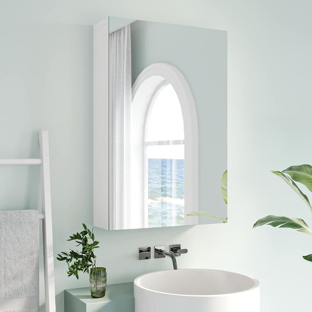 Dripex Single Door Bathroom Mirror Cabinet White 40x60cm Wall Mounted