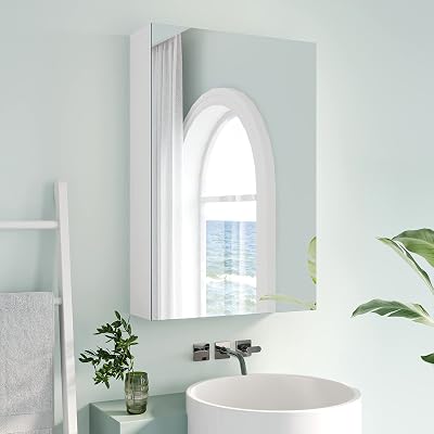 Dripex White Single Door Bathroom Mirror Cabinet 32x50x12 cm
