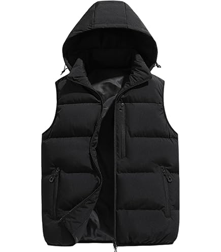 wantdo Men's Winter Vest Waterproof Warm Hooded Puffer Vest Jacket
