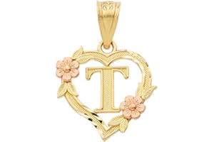 CALIROSEJEWELRY 10k Two-Tone Initial Heart Pendant for Women in Yellow and Rose Gold