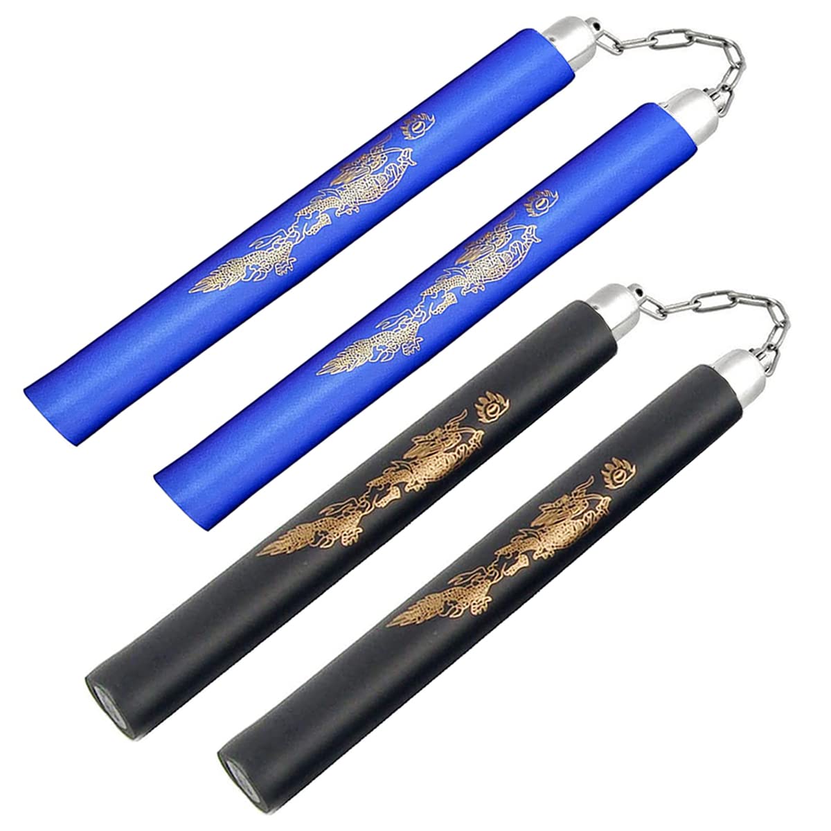 Fayscingo Foam Training Nunchucks Martial Arts Nunchakus Portable Padded Sponge Practice Nunchakus for Kids Adults and Beginners (Black+Blue)