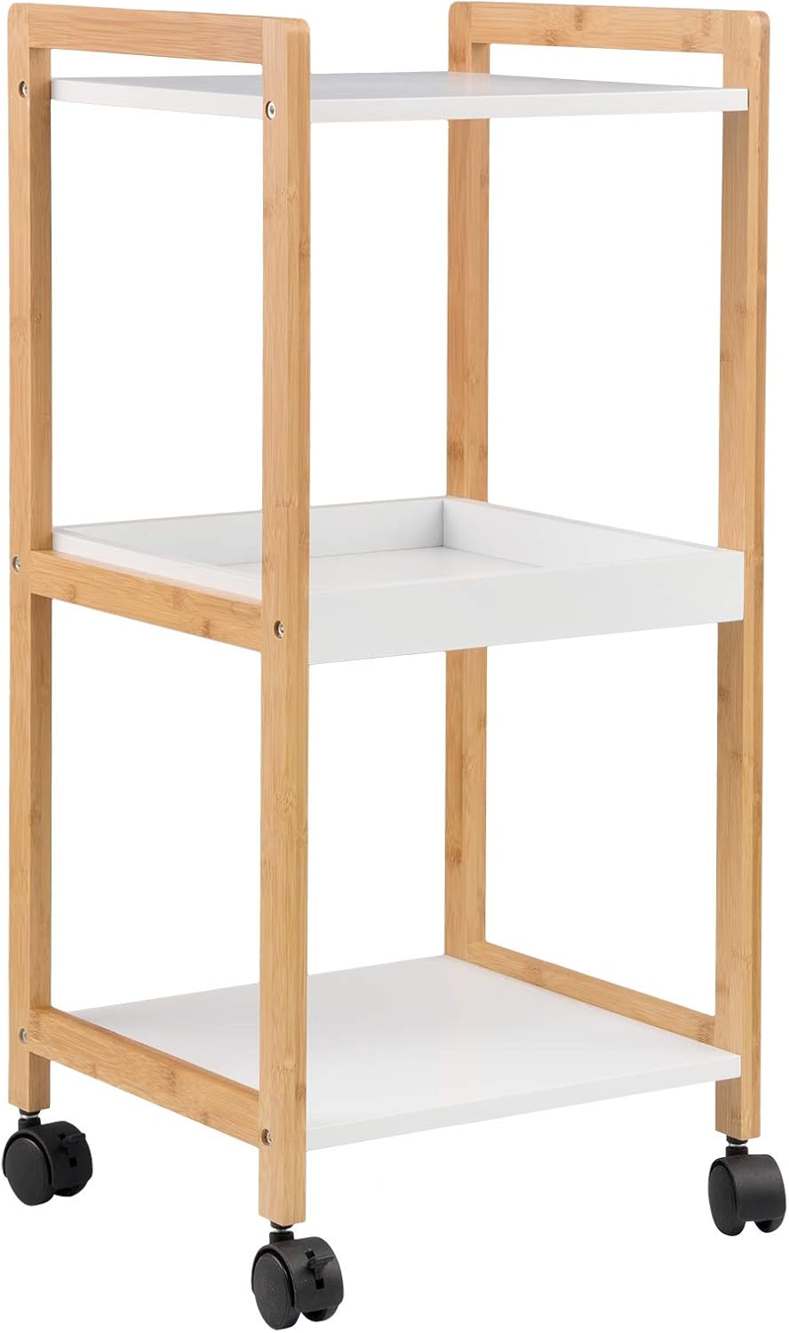 eSituro Standregal Kücheregal Lagerregal mit Rolle 3 Ebenen Dekorregal