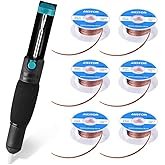 AUSTOR Desoldering Sucker and 6 Pcs Solder Braid Wick (2.0mm/2.5mm/3.0mm Width, 1.5m Length) with Flux - Desoldering Vacuum P