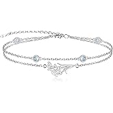 MANBU Birthstone Birth Flower Bracelet for Women: Sterling Silver double Layer Chain Birthstone Bracelet Birthday Gift for Teen