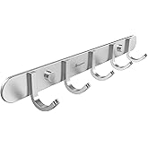Sagmoc Coat Hook Rail Brushed Nickel 14-inch Towel Rack Wall Mounted with 5 Hooks/Durable Coat Hangers for Bedroom, Bathroom, Foyer, Hallway/304Stainless Steel/Easy to Install/Rust and Water Proof