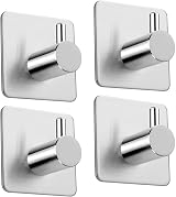AIKZIK 4 Pack Self Adhesive Hooks 8kg Stainless Steel Bathroom Kitchen