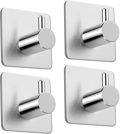 AIKZIK 4 Pack Self Adhesive Hooks 8kg Stainless Steel Bathroom Kitchen