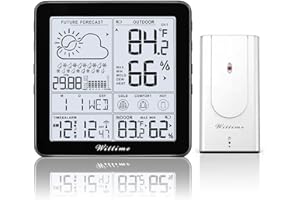Wittime Weather Station Indoor Outdoor Thermometer Wireless Battery Powered, Atomic Clock with Indoor Outdoor Temperature Weather Clock, Dew Mold Heat Index 2180