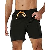SILKWORLD Mens Swimming Trunks with Compression Liner 2 in 1 Quick-Dry Swim Shorts with Zipper Pockets