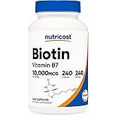 Nutricost Biotin (Vitamin B7) 10,000mcg (10mg) Vitamin Supplement, 240 Capsules - Vegetarian, Gluten Free, Quick Release, Non-GMO