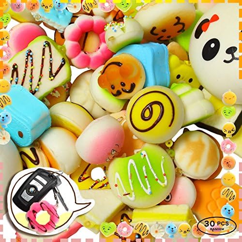 Dingeter Food Sqiushy Random Mini Soft Squishy Panda Bread Bun Phone Straps Charm Gift 30 PCS