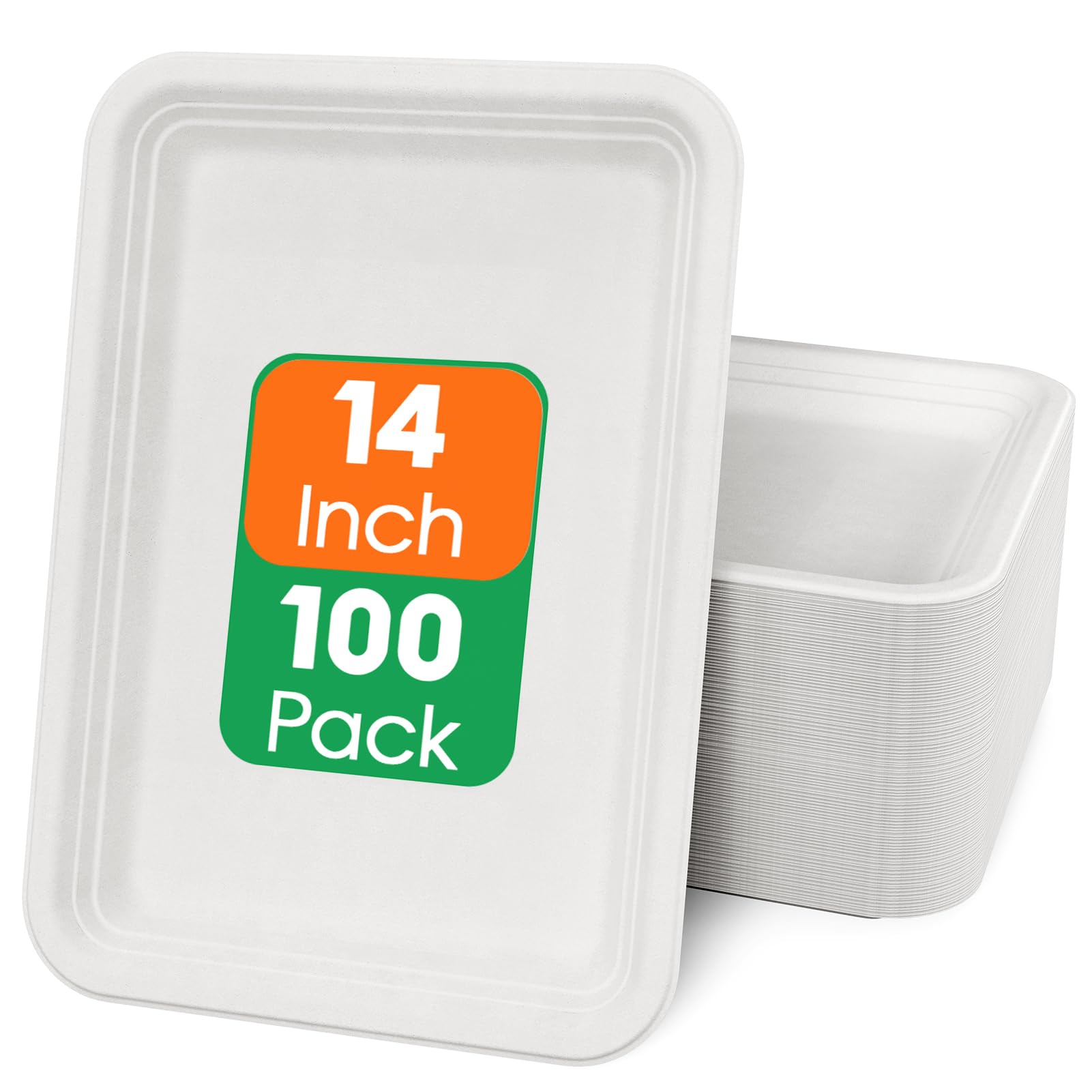 Photo 1 of ECOLipak 100 Pack 14 Inch Disposable Food Crawfish Trays, Compostable Large Paper Plates, Disposable Thanksgiving Trays for Serving Food, Turkey, BBQ, Seafood Boil Party Supplies(White)
