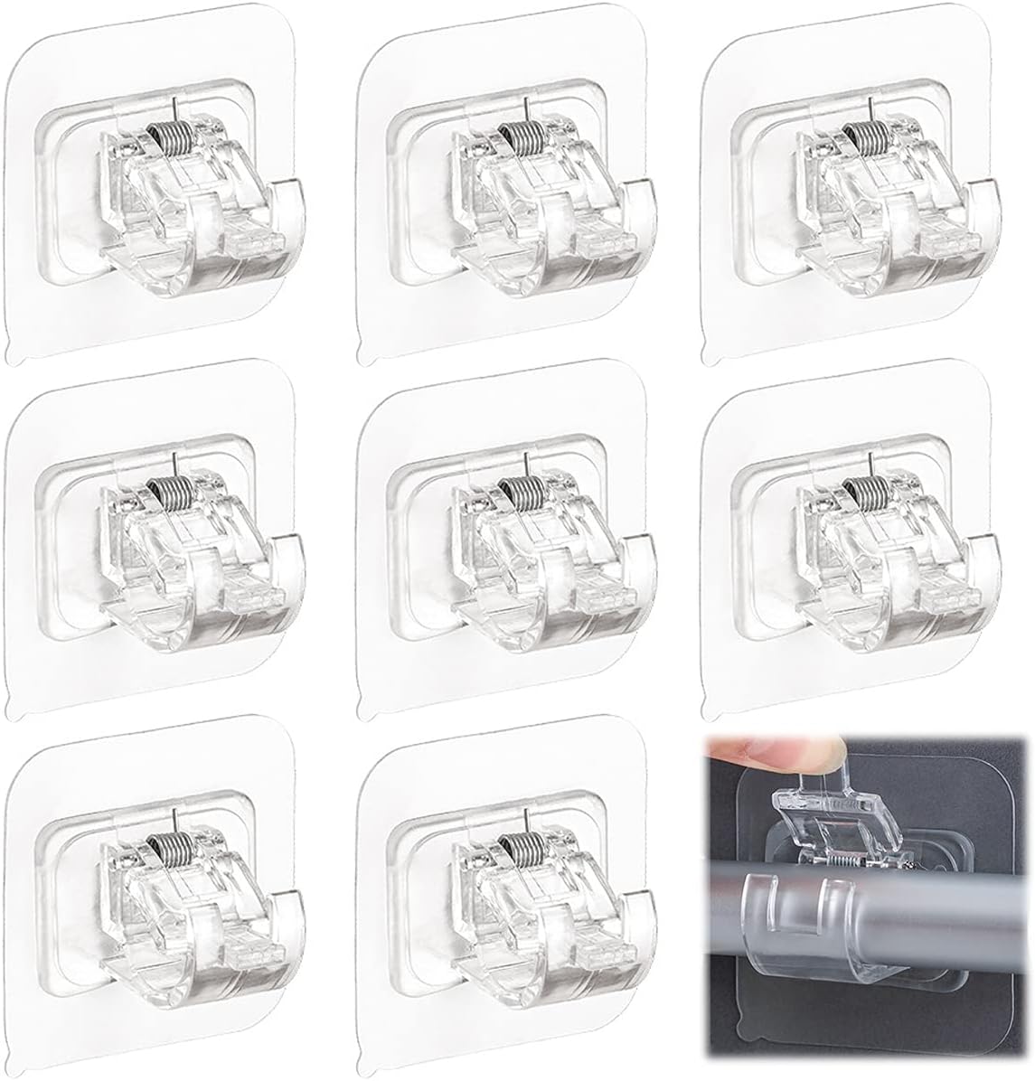 Window Treatment Hardware - Curtain Rod Bracket No Drilling 8pcs, Self Adhesive Curtain Rod Brackets, Nail Free Adjustable Drapery Towel Holder Fixing Hook for Home Bathroom Kitchen and Hotel Use (Transparent)