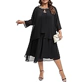 Plus Size Mother of The Bride Chiffon Dress and Jacket 2 Piece Set with Beaded Round Neck for Formal Wedding Guest Outfit