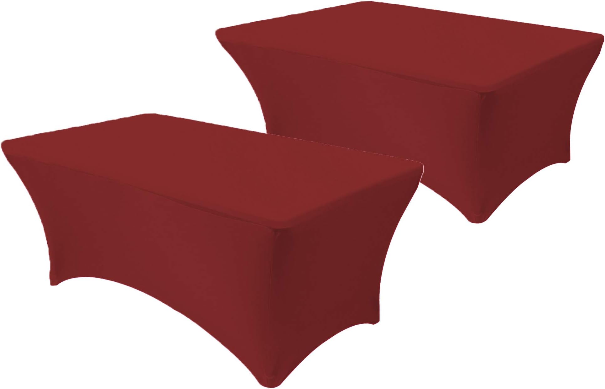 Your Chair Covers - Pack of 2 Stretch Spandex Table Cover for 6 Ft Rectangular Tables, 72" Length x 30" Width x 30" Height Fitted Tablecloth for Standard Folding Tables - Burgundy